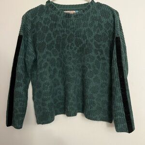Green leopard print knit sweater